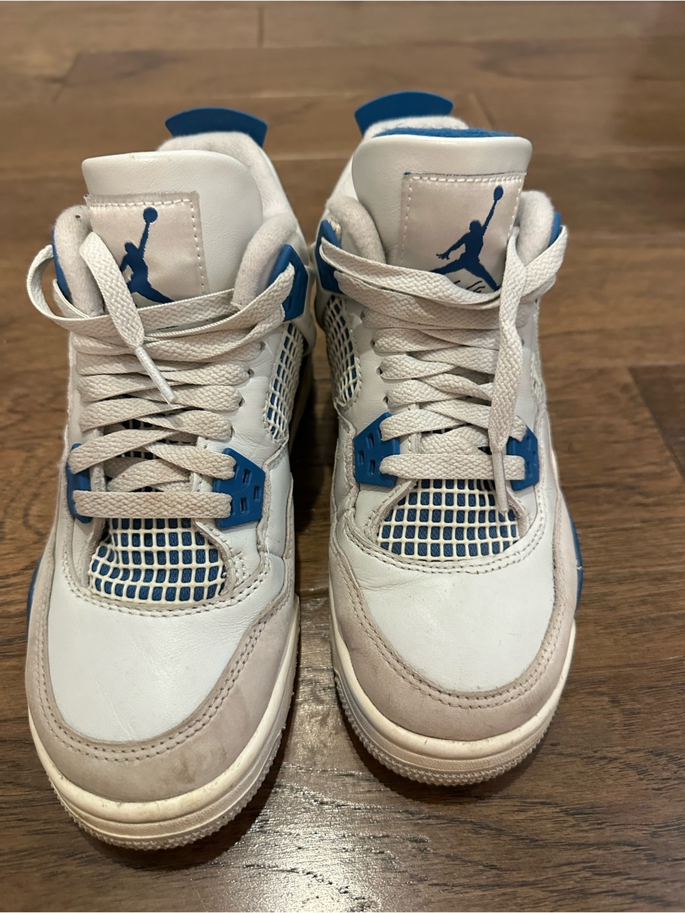 Kids 4Y Air Jordan White and Blue Basketball Sneakers - Retro
